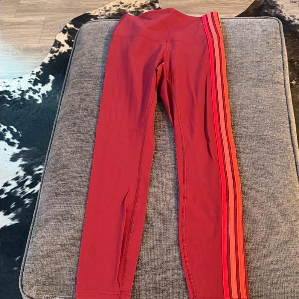 Lululemon Athletica Red Leggings with Bold Side Stripes